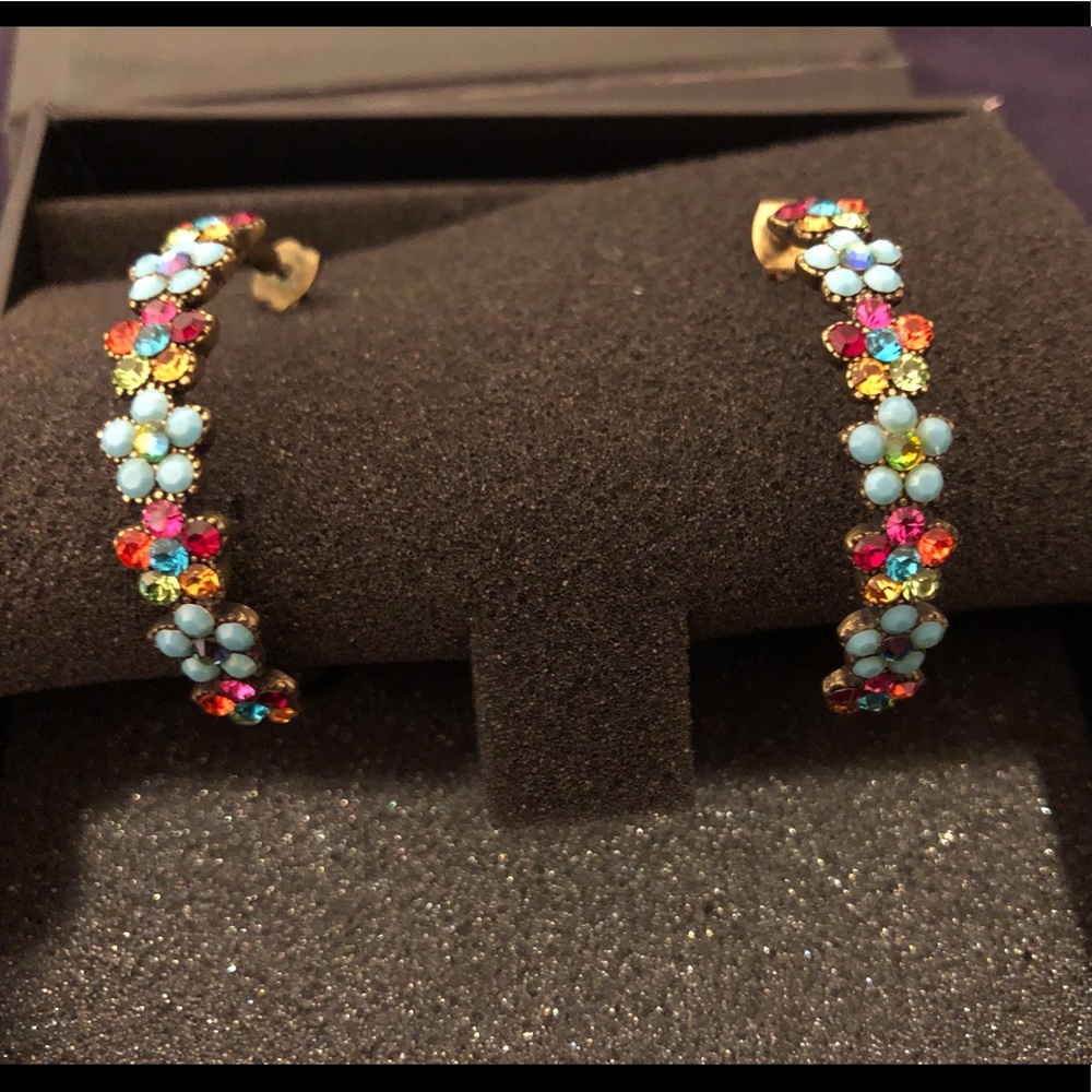 Michal Negrin Hoop colorful floral Earrings